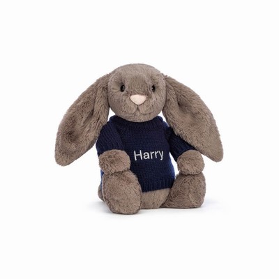 Jellycat Bashful Truffle Bunny with Navy Jumper Australia | 674910ONG